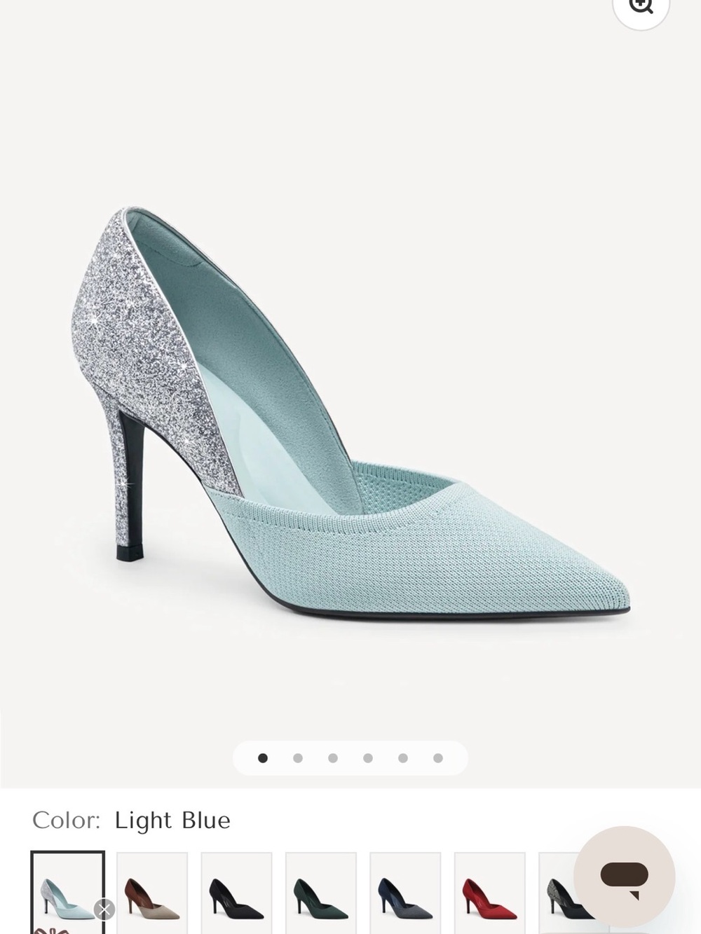 Light Blue Pointed Pump with Silver Glitter Heel
